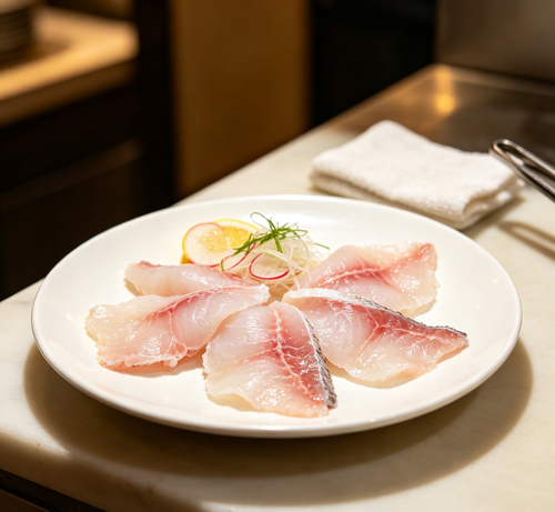Evenly cut portions arranged on a white plate with herbs